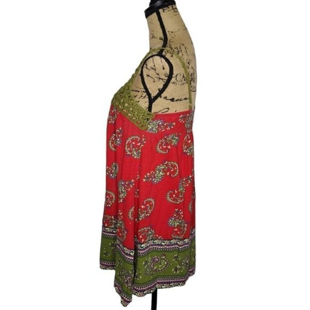 Y2K Colorful Bohemian Open Woven Trim Flowy Red Tank Top - Picture 2 of 10